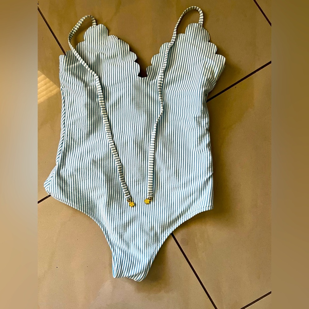 Jessica Simpson Blue and White Striped One Piece Swimwear